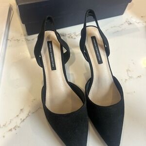 French Connection Black Suede Slingback Kitten Heels Pumps Sz 7.5/#s7291